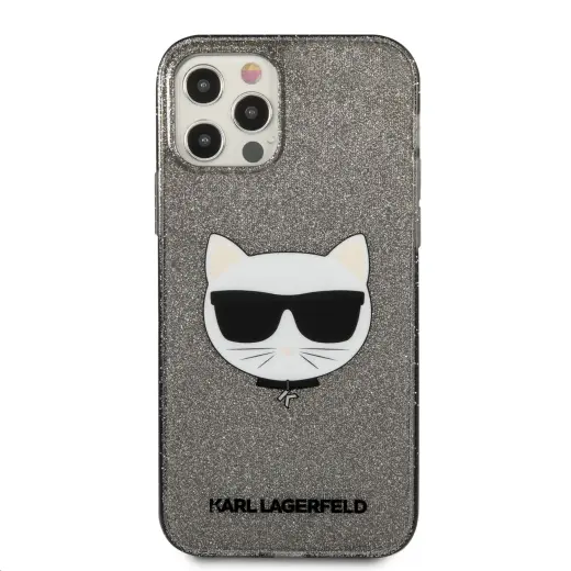 KLHCP12LCHTUGLB Karl Lagerfeld Choupette Head Glitter Case for iPhone 12 Pro Max 6.7 Black