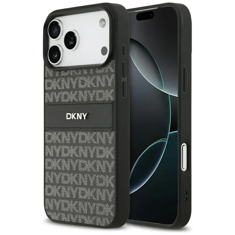 Etui DKNY Repeat Texture Pattern with     Tonal Stripe do iPhone 17 Pro Max czarny