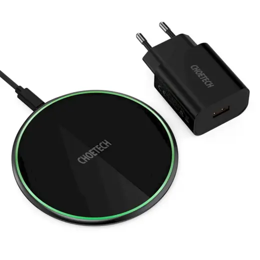 Choetech 15W Wireless Qi Charger for Earphone Phone + USB Type C Cable + 18W QuickCharge Adapter Black (T559-F)