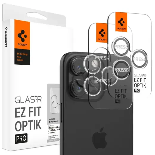 SPIGEN OPTIK PRO GLAS.TR "EZ FIT" CAMERA PROTECTOR 2-PACK IPHONE 14 PRO | PRO MAX | 15 PRO | PRO MAX | 16 PRO | PRO MAX CRYSTAL CLEAR