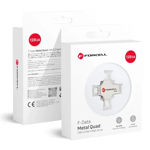Pendrive 128GB USB 3.2 Gen 1 (USB A / USB C / Lightning / Micro USB) Forcell F-Data Metal Quad silver
