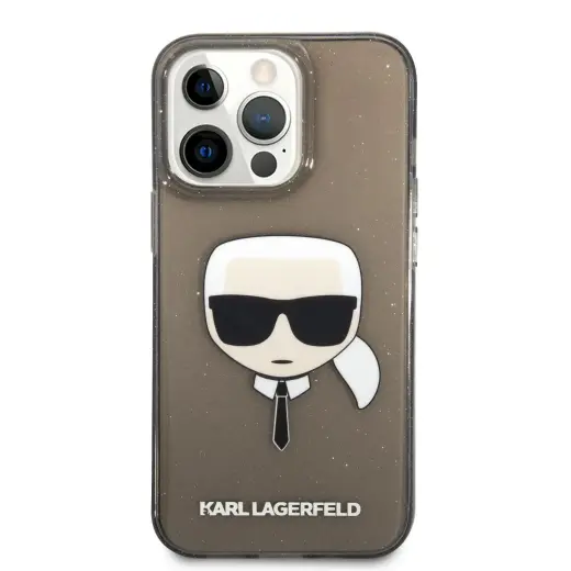 KLHCP13XKHTUGLB Karl Lagerfeld TPU Full Glitter Karl Head Case for iPhone 13 Pro Max Black