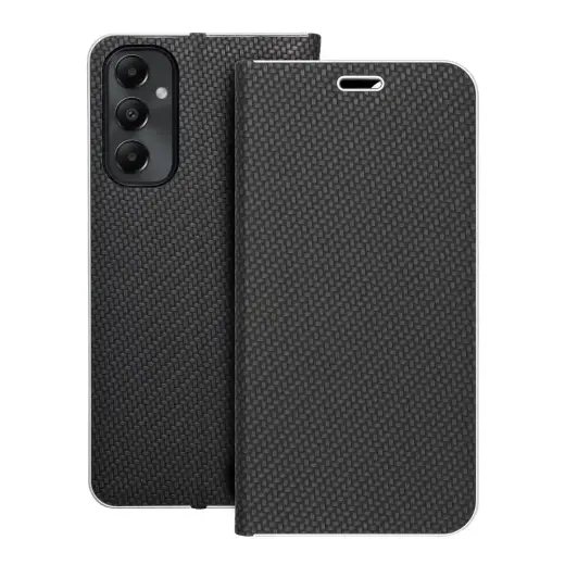 LUNA Book Carbon knyginio tipo telefono dėklas Samsung Galaxy A05s (A057) juodas