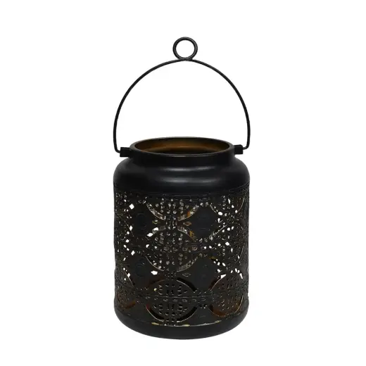 Garden Lantern with LED on batteries, 12x12x17cm, black