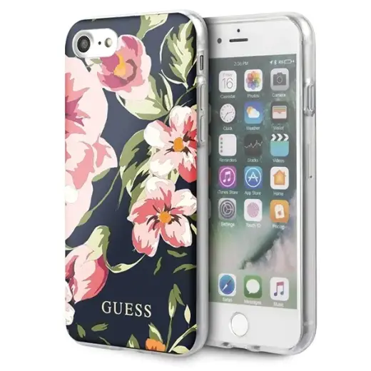 Guess GUHCI8PCUTRFL03 iPhone 7|8|SE 2020 | SE 2022 granatowy|navy N°3 Flower Collection Shiny