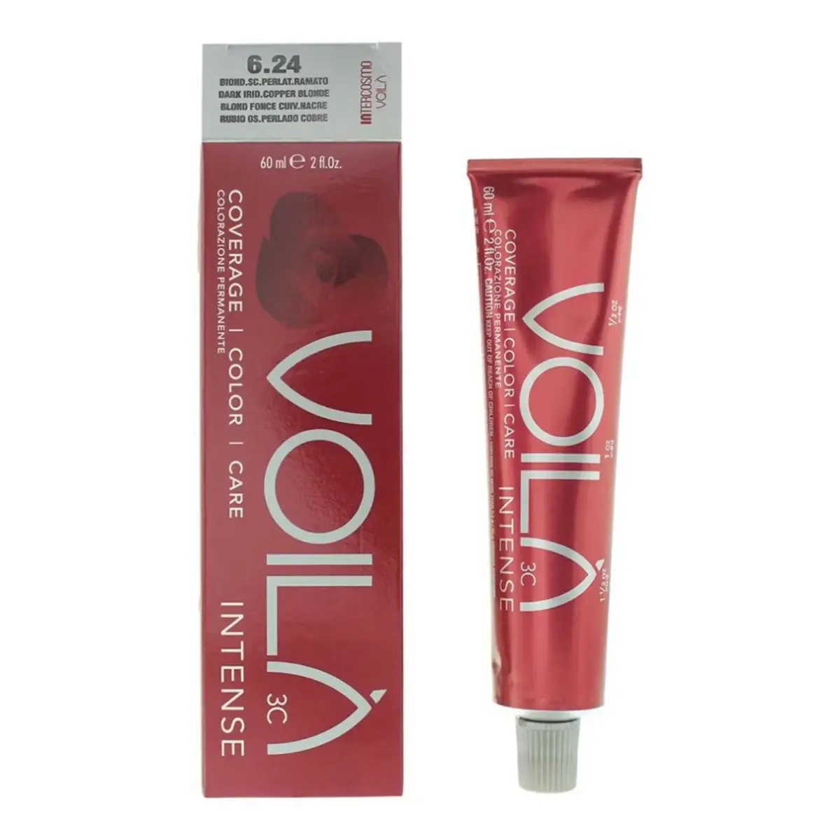 INTERCOSMO Voilà 3C Intense, Permanent Hair Dye, 6.24 Dark Iridescent Copper Blonde, 60 ml