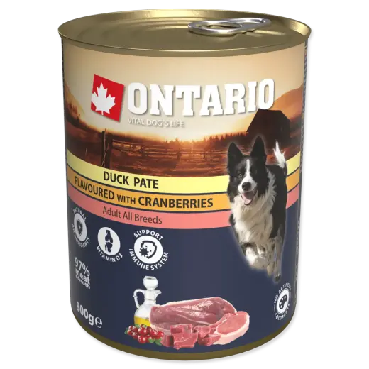 Konservi suņiem : Ontario Dog Duck Pate with Cranberries 800g