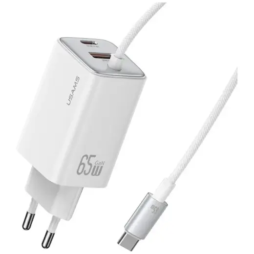 USAMS JC Series CC266 travel charger | 65W | GaN | USB-C, USB-A | white