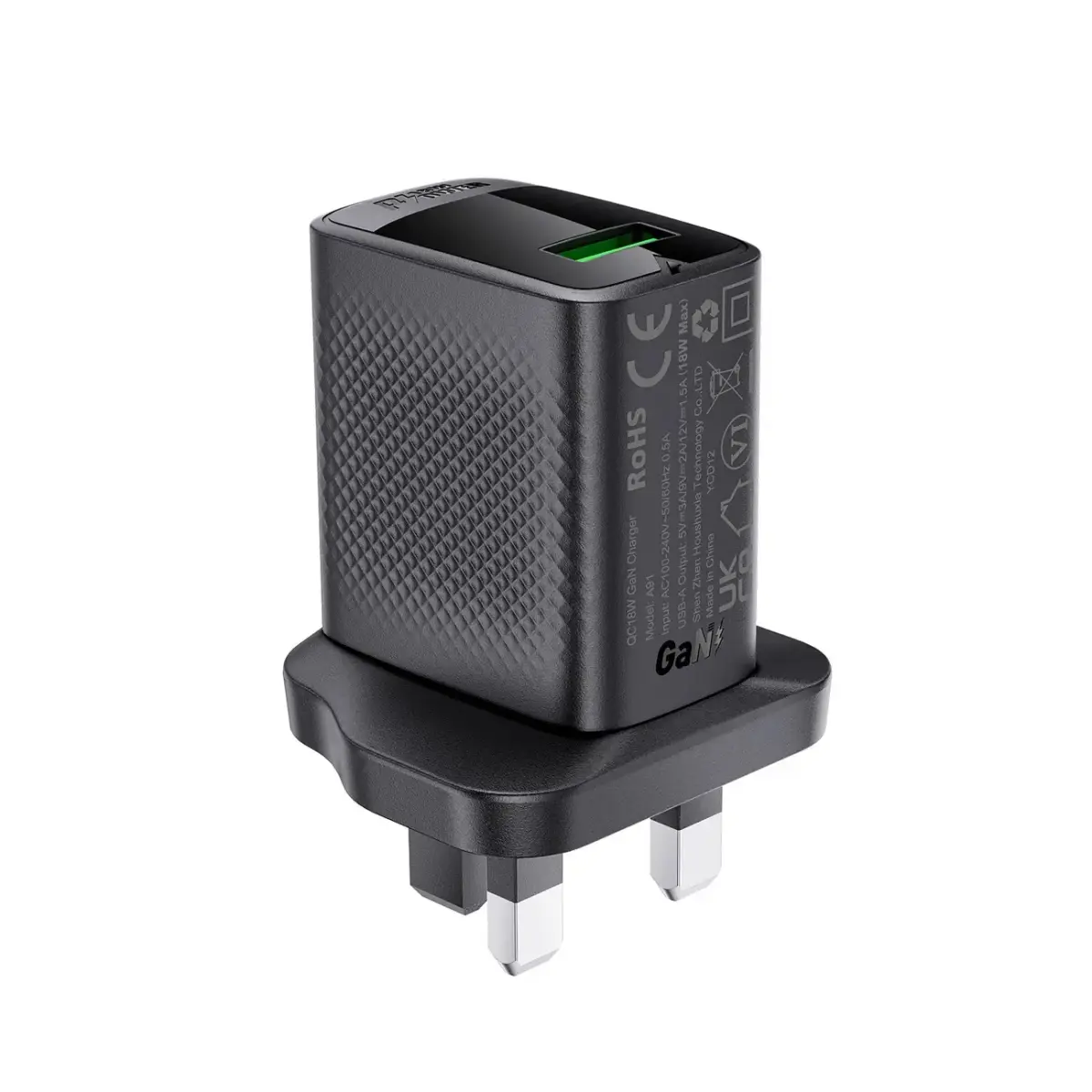 Acefast A91 18W GaN USB-A (UK) Wall Charger - Black