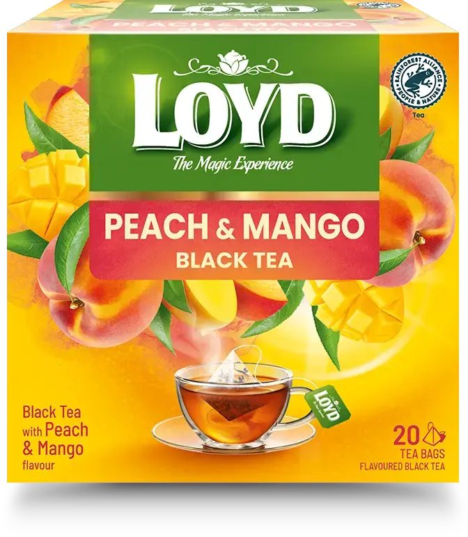 Aromatizēta melnā tēja LOYD ar mango un persiku garšu 20x1,8g (maisiņos)