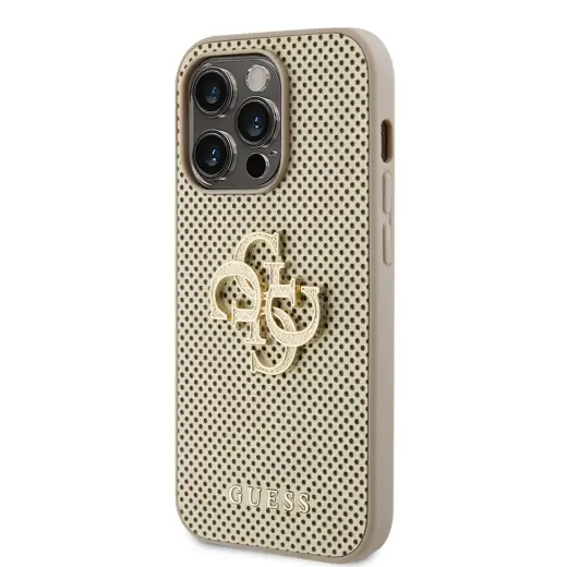Guess PU Perforated 4G Glitter Metal Logo Case for iPhone 15 Pro Max Gold