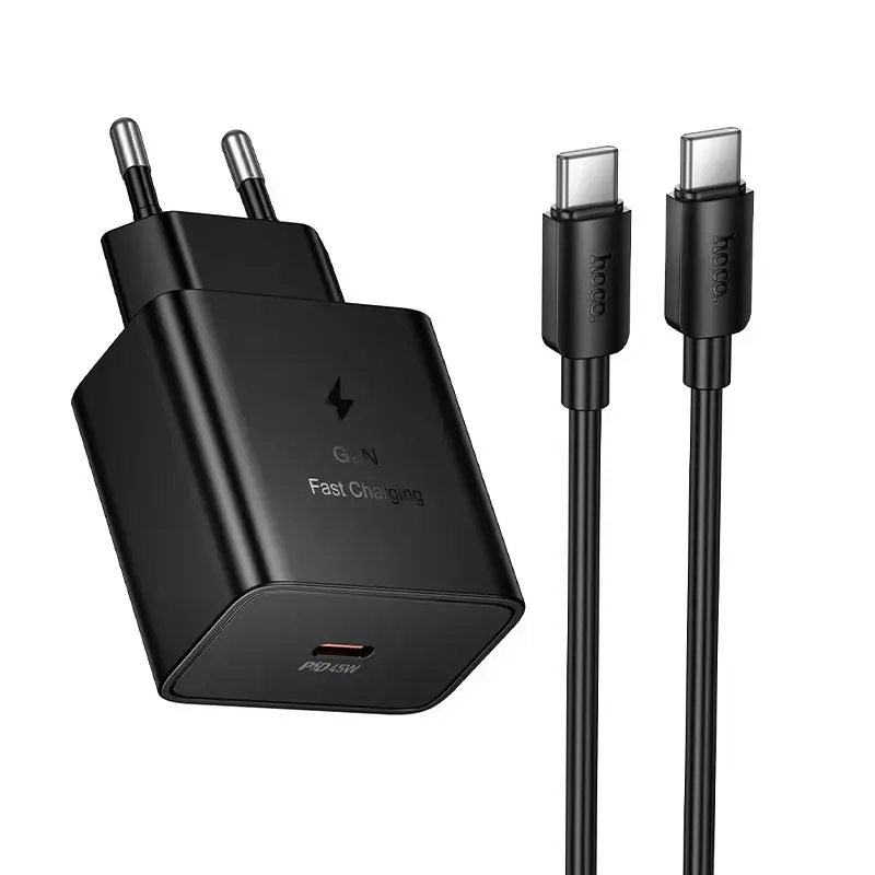 Зарядное устройство HOCO N77 | 45W | PD, QC | USB-C | с кабелем USB-C на USB-C в комплекте | чёрное