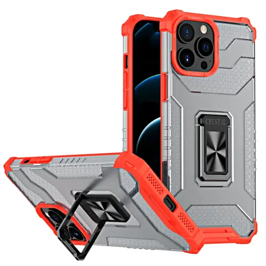 Crystal Ring Tough Rugged phone case with stand for iPhone 12 Pro red