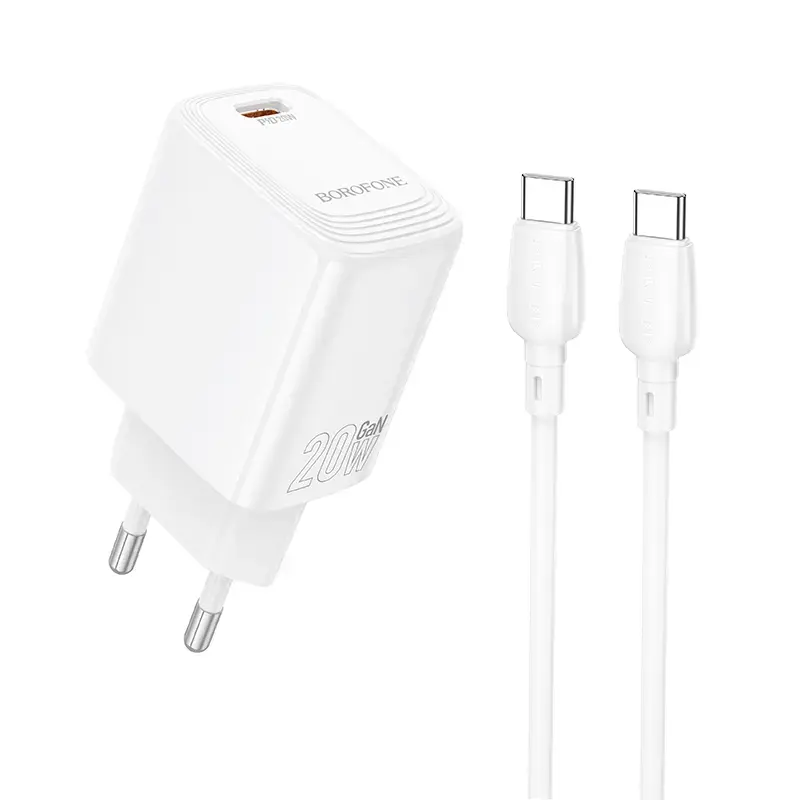 Borofone BN26 travel charger | 20W | PD | USB-C | with USB-C to USB-C cable | white