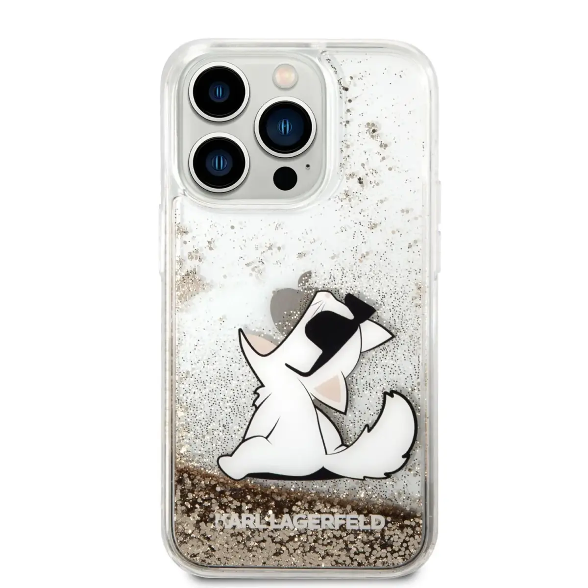 Karl Lagerfeld Liquid Glitter Choupette Eat Case for iPhone 14 Pro Gold