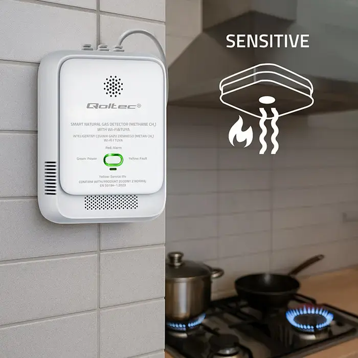 Qoltec Certified Natural Gas Leak Sensor | CH4 detector | NG | Tuya | Wi-Fi | 85dB alarm | LED