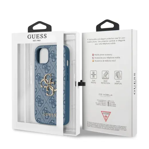 GUHCP13S4GMGBL Guess PU 4G Metal Logo Case for iPhone 13 Mini Blue