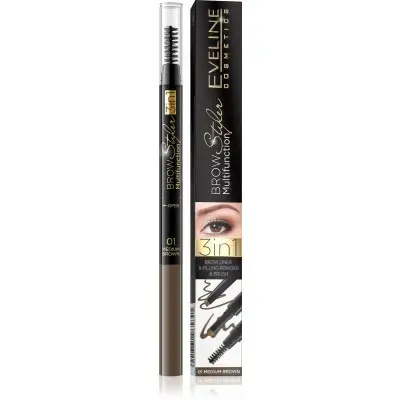 Eveline Cosmetics 3 in 1 Precision Eyebrow Pencil Color 01 Medium Brown 1.2 G