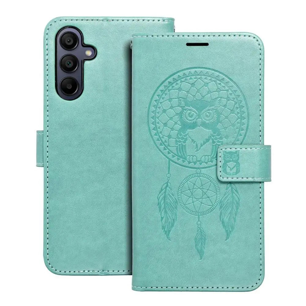 MEZZO dreamcatcher grāmatveida maciņš telefonam Samsung Galaxy A15 4G (A155) | A15 5G (A156) zaļš