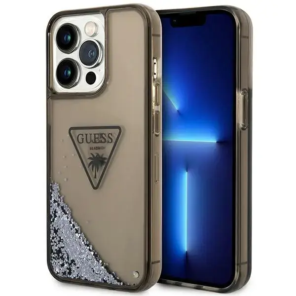 Guess PC|TPU Liquid Glitter Triangle Logo Case for iPhone 14 Pro Max Black