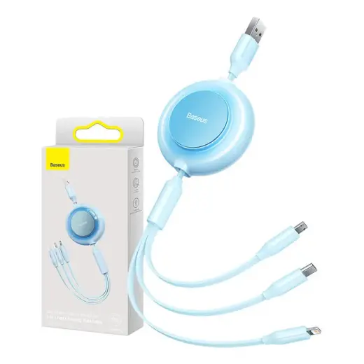 Baseus Bright Mirror 2 3-in-1 data transfer and charging cable | USB-A to Micro USB, USB-C, Lightning | 17.5W | 1.1m | blue