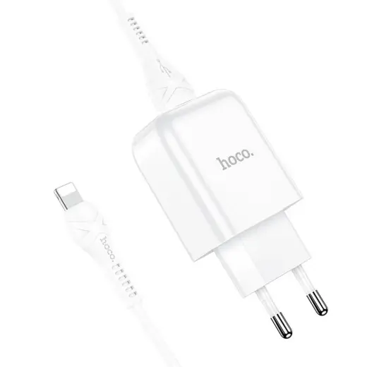 HOCO N2 travel charger | 10W | USB-A, Lightning | with USB-A to Lightning cable included | white