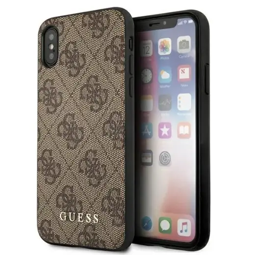 Guess GUHCI65G4GFBR iPhone Xs Max brązowy|brown hard case 4G Metal Gold Logo
