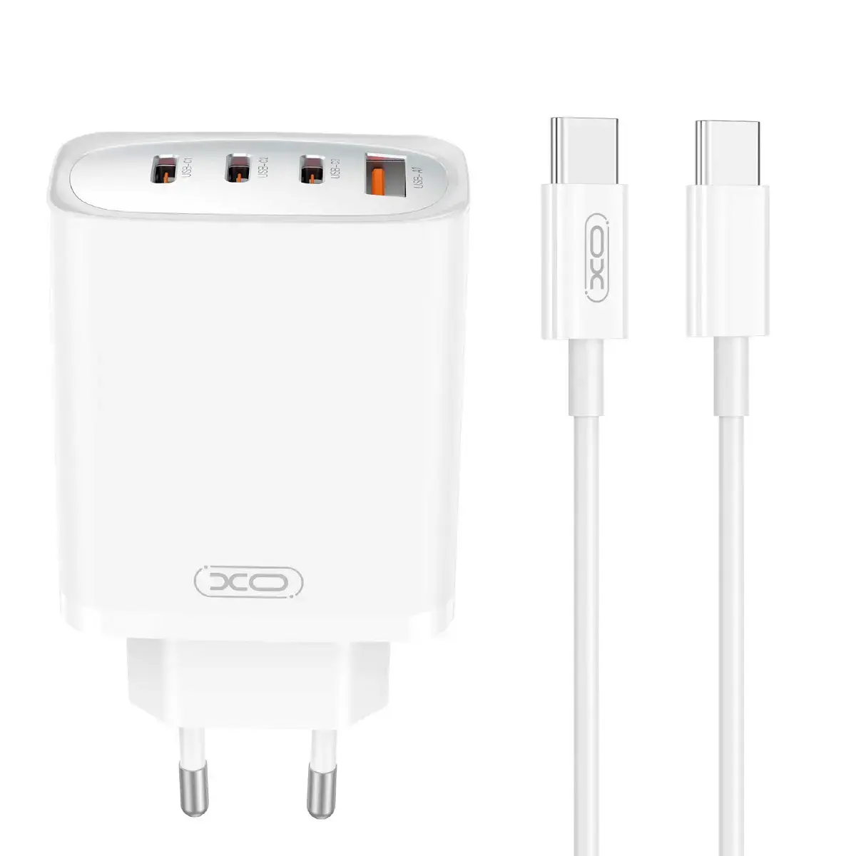 XO wall charger CE23 PD 65W 3x USB-C 1x USB white + cable USB-C - USB-C