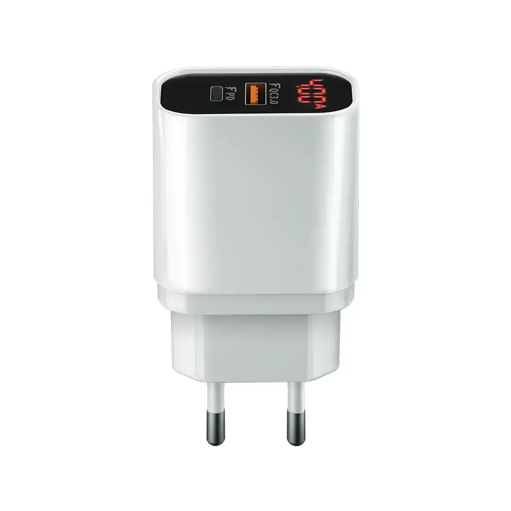 Forever Core PD+ QC 3.0 charger 2x USB-C 20W white with display