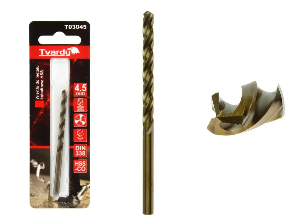 HSS Cobalt Drill Bit M35, 3-Flute, Sharp, 4.5 mm