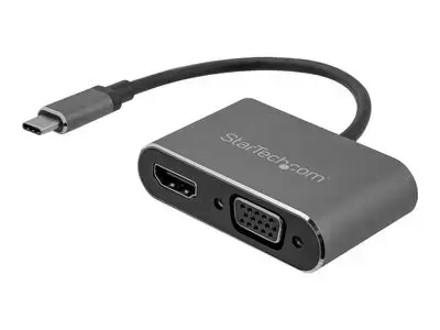 StarTech.com USB-C to VGA and HDMI Adapter - 2-in-1 - 4K 30Hz - Space Grey - Windows & Mac Compatible (CDP2HDVGA) - external video adapter - IT6222 - space gray
