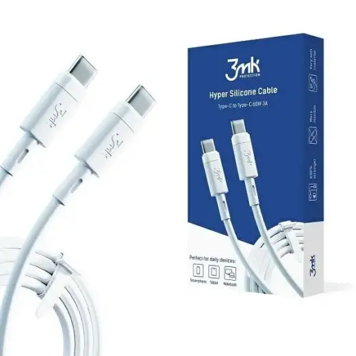 3MK HyperSilicone провод для передачи данных и зарядки | USB-C на USB-C | 60W | 1m | белый