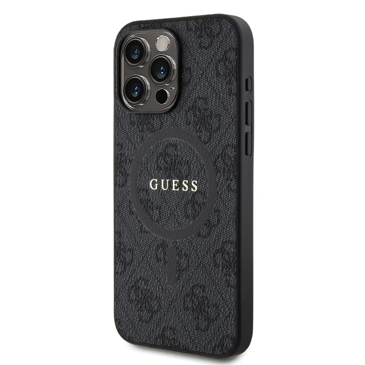 Guess PU Leather 4G Colored Ring MagSafe maciņš iPhone 15 Pro Max melns