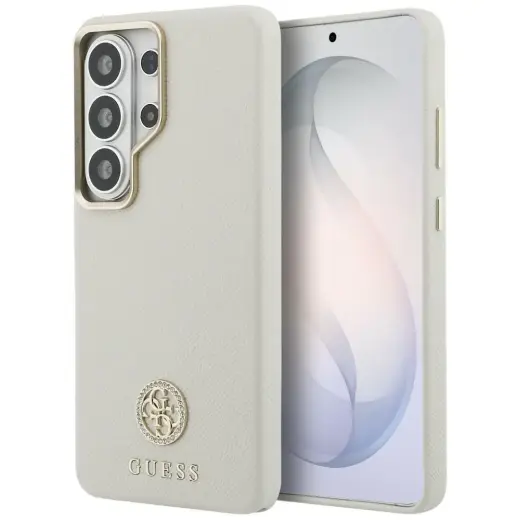 Guess Rhinestone Round Logo чехол с поддержкой MagSafe для телефона Samsung Galaxy S26 Ultra (S948) бежевый