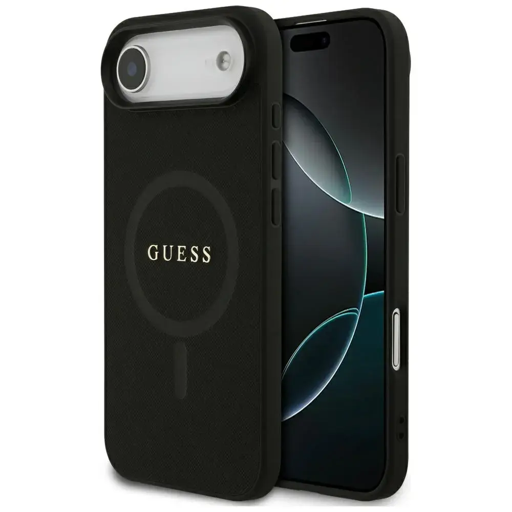 Guess Saffiano Classic Logo maciņš ar MagSafe atbalstu telefonam iPhone 17 Air melns