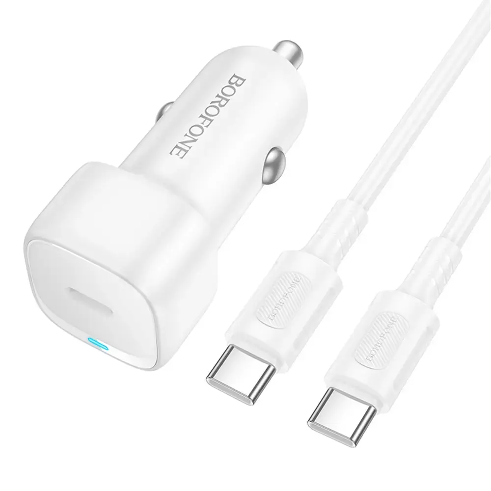 Borofone BZ34A Cloud auto lādētājs | 20W | PD, QC | USB-C | ar USB-C uz USB-C vadu komplektā | balts