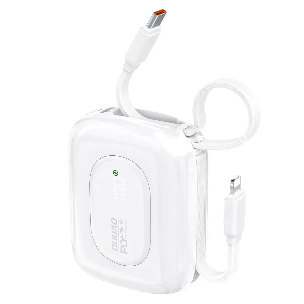 Dudao K32 22.5W 10000 mAh Powerbank with Built-in USB-C| Lightning Cable - White