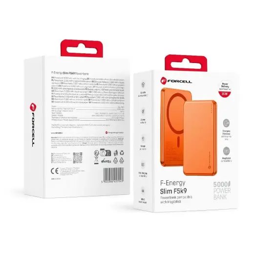 Powerbank compatible with MagSafe Forcell F-Energy Slim F5K9 QC4.0 PD3.0 15W 5000 mAh orange