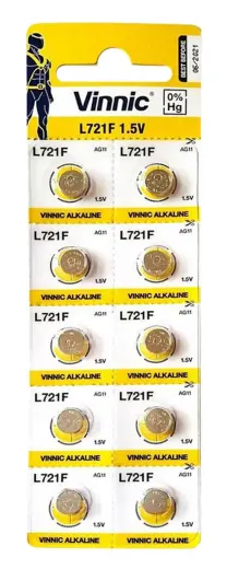 Vinnic AG11 | LR721 | SR721W | 162 | GP62A | 362 | Alkaline 1.5V Baterijas (10gab.)