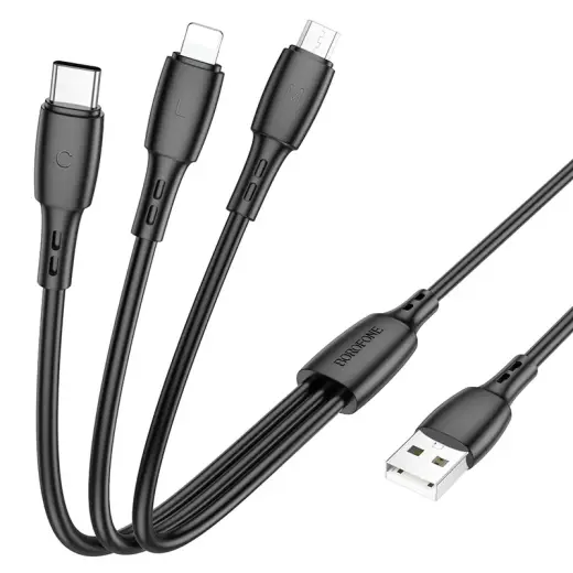 Borofone BX71 data transfer and charging cable | USB-A to USB-C, Micro USB, Lightning | 10W | 1m | black