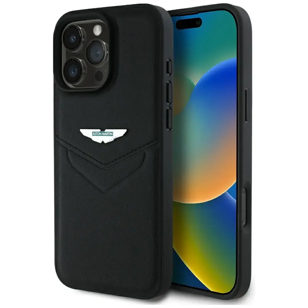 Case Aston Martin HC Leather Victory Design for iPhone 16 Pro Max black