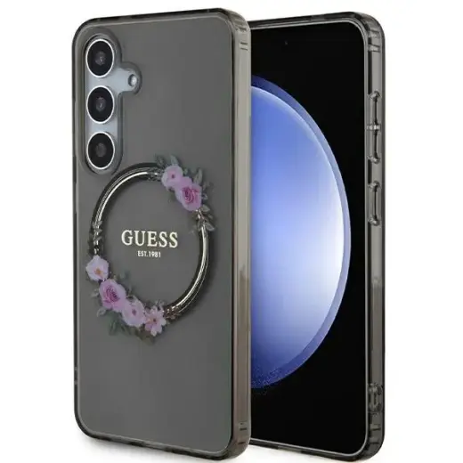 Guess GUHMS24SHFWFCK S24 S921 czarny|black hardcase IML Flowers Wreath MagSafe