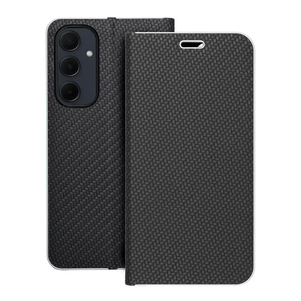 LUNA Book Carbon grāmatveida maciņš telefonam Samsung Galaxy A35 (A356) melns