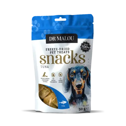 Gardums suņiem - DR Malou, Meat treats for dogs, cubes, 100% freeze-dried tuna meat, 50g