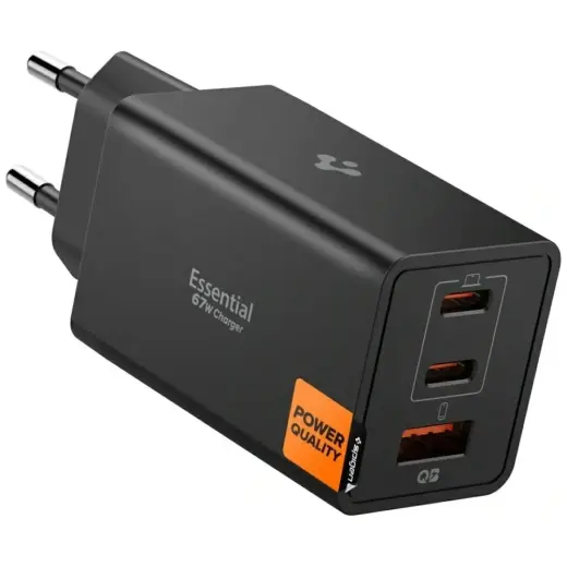 Spigen Essential EE673EU tīkla lādētājs | 67W | USB-C, USB-A | melns