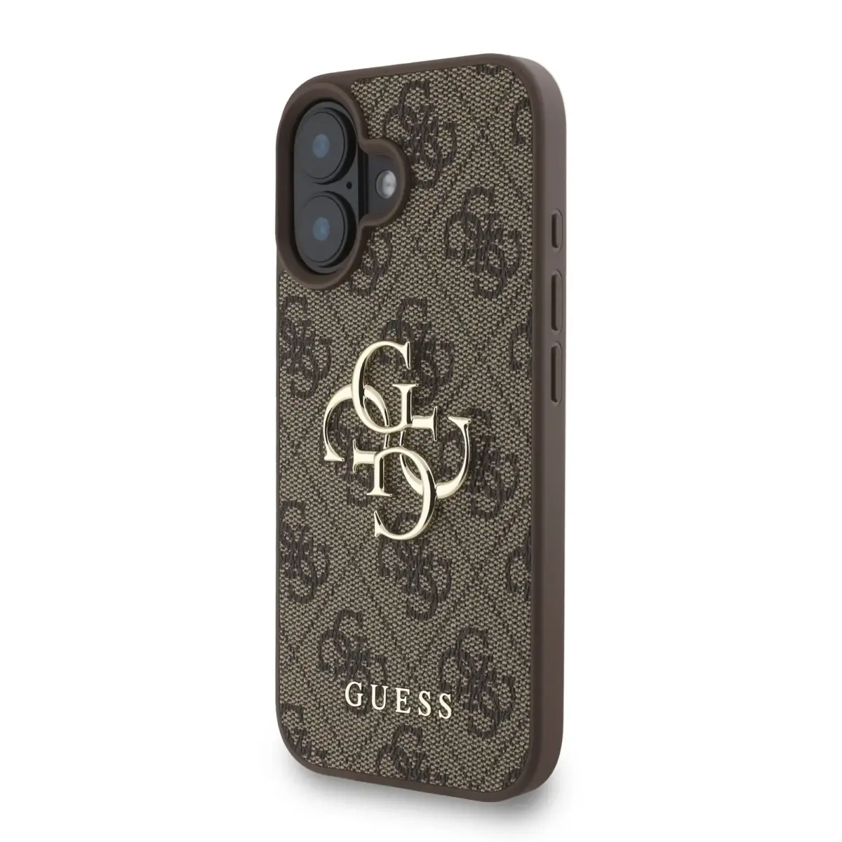 Guess PU 4G Metal Logo Strap telefona maciņš priekš iPhone 16 brūns