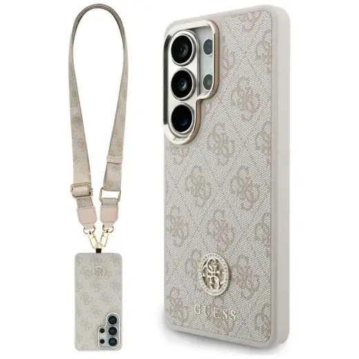Guess 4G Big Rhinestone Triangle Strap telefoni ümbris MagSafe toega Samsung Galaxy S26 Ultra (S948) roosa