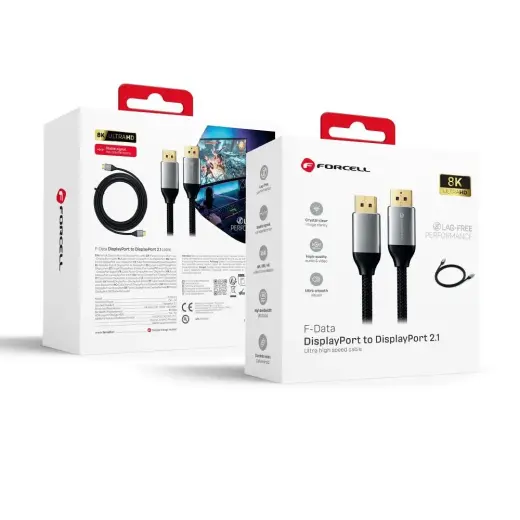 Cable Display Port to Display Port 2.1 Forcell 16K 60Hz/8K 120Hz/4K 240Hz - High Speed, HDR, Ethernet, G-SYNC/FreeSync, 80Gbps, 2 m black