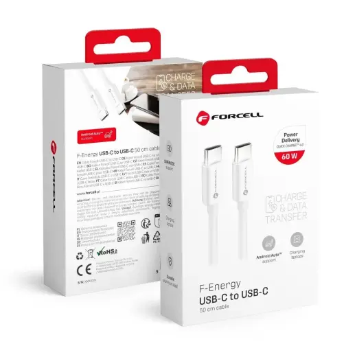 Forcell C338 data transfer and charging cable | USB-C to USB-C | QC 4.0, PD | 60W | 0.5m | white