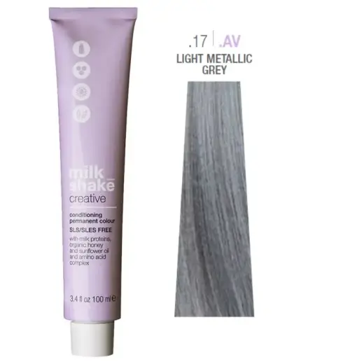 Milk Shake, Creative, SLS/SLES-Free, Permanent Hair Dye, .17.AV Light Metallic Grey, 100 ml
